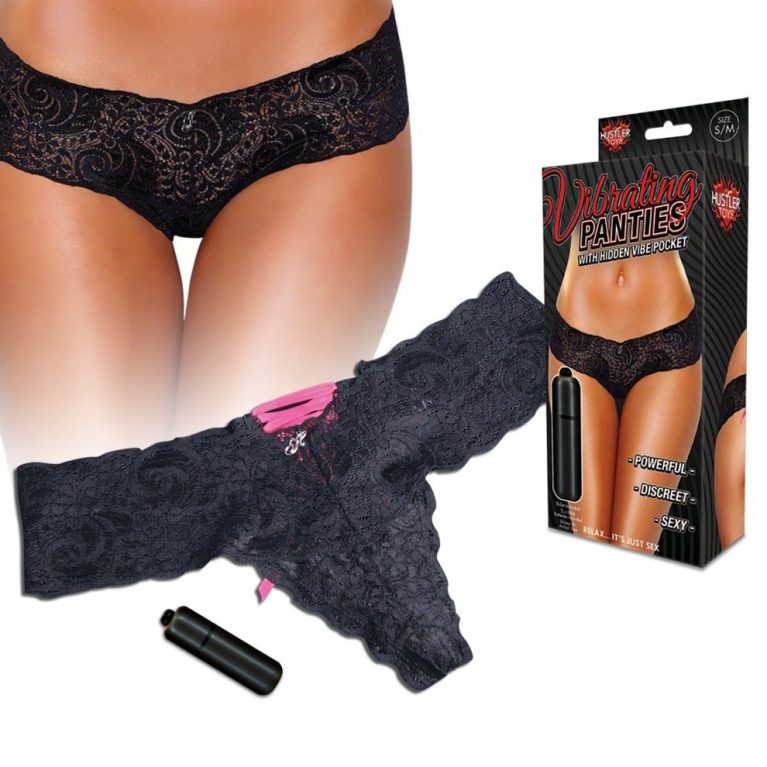Hustler - Lace Up Back Vibrating Panty - Black - ML photo