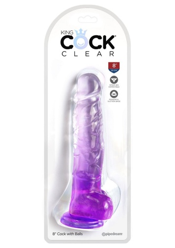 King Cock - 8" 透明假陽具連睪丸 - 紫色 照片