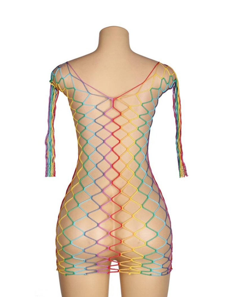 Ohyeah - Long Sleeve Fishnet Dress - Rainbow - M photo