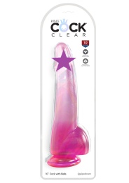 King Cock - 10" 透明假阳具连睾丸 - 粉红色 照片
