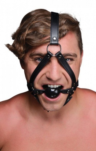 Strict - Head Harness with Ball Gag 1.65″ - Black photo