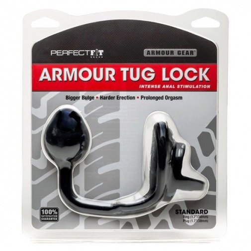 Perfect Fit - Armour Tug Lock Cock Ring w Anal Plug - Black photo