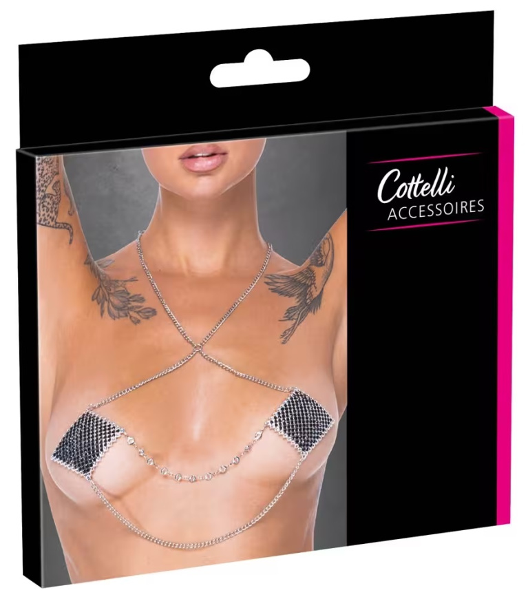 Cottelli - Glitter Nipple Stickers w Chain - Black photo