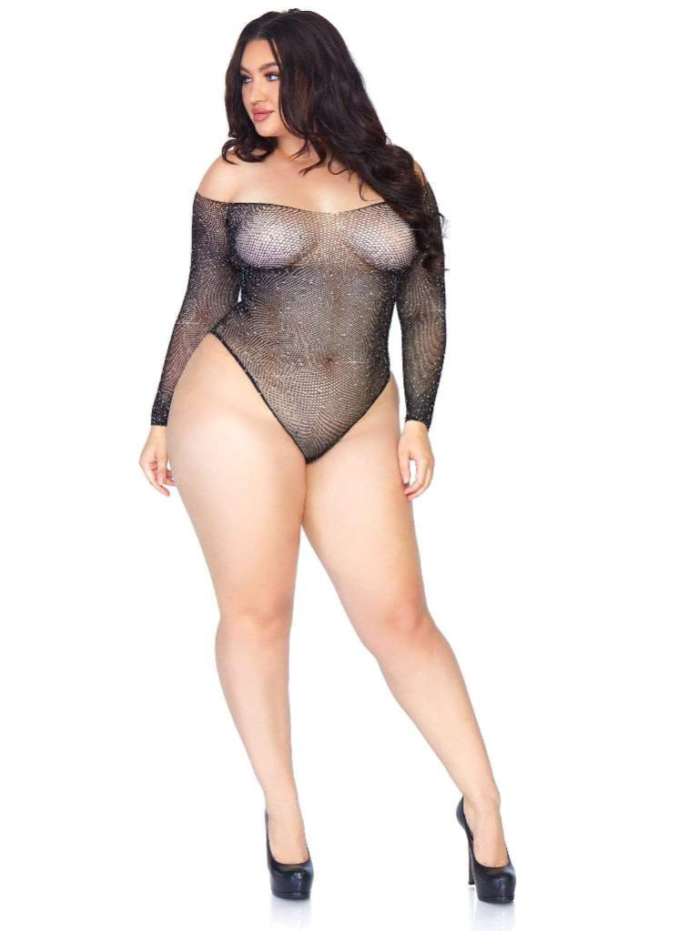 Leg Avenue - Rhinestone Fishnet Bodysuit - Black - 1X-2X photo
