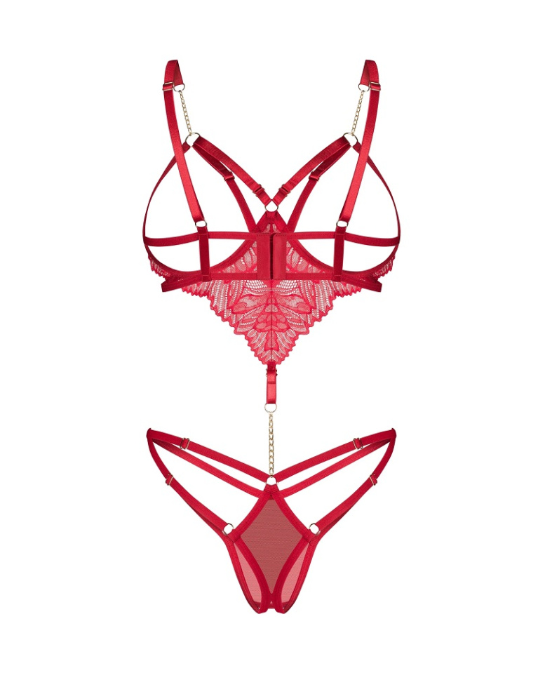 Obsessive - Matildea 露乳開襠連身內衣 - 紅色 - 細碼/中碼 照片