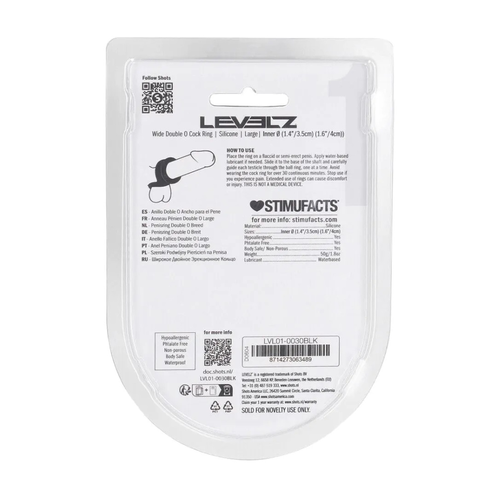Levelz - 宽版双 O 型阴茎环 L码 - 黑色 照片-9
