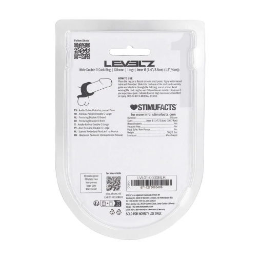 Levelz - 宽版双 O 型阴茎环 L码 - 黑色 照片