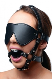 Strict - 皮革制眼罩连口球 - 黑色 照片