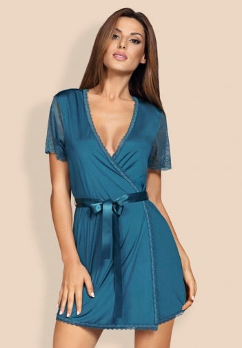 Obsessive - Miamor Robe & Thong - Turquoise - S/M photo