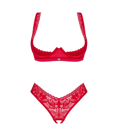 Obsessive - Lacelove Crotchless 2pcs Set - Red - XS/S photo