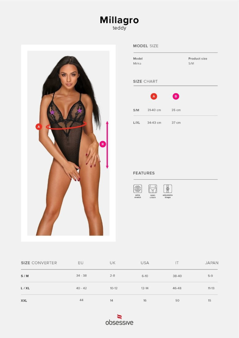 Obsessive - Millagro 开裆连体内衣 - 黑色 - S/M 照片