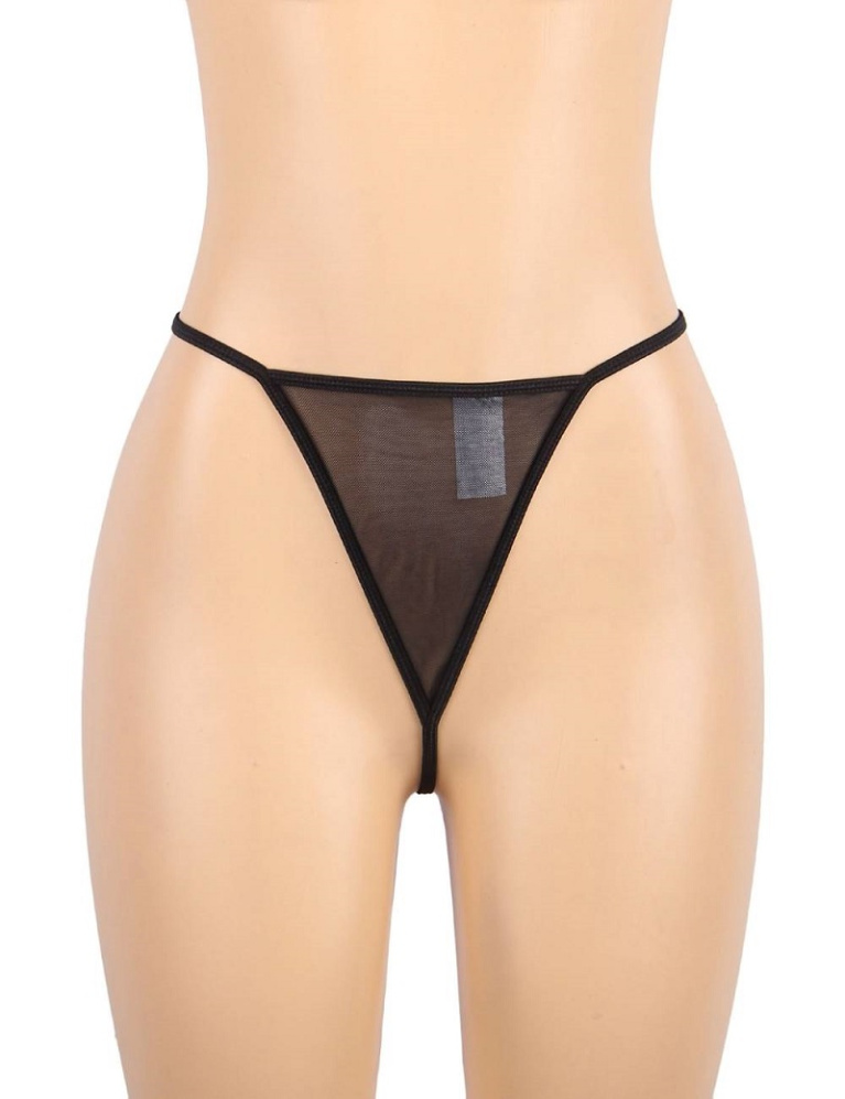 Ohyeah - 柔軟透明娃娃短裙內衣套裝 - 黑色 - 3XL 照片