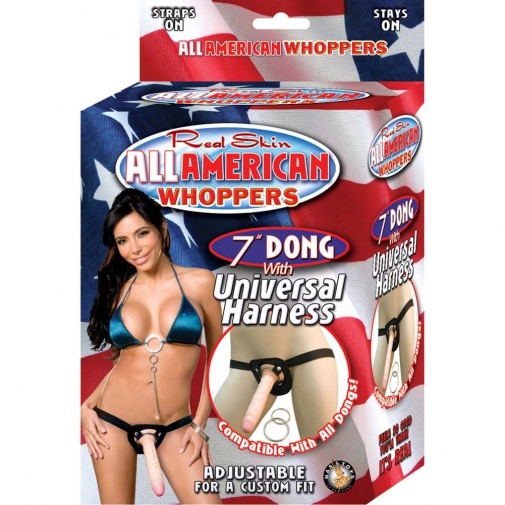 Nasstoys - All American Whoppers 7″ Dong w/ Universal Harness - Flesh photo