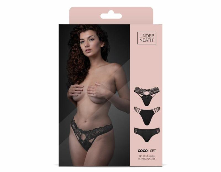 Underneath - Coco Thong Set 3 pcs - Black - S/M photo
