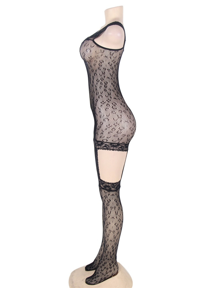 Ohyeah - Leopard Bodystocking w Garter - Black - XL photo