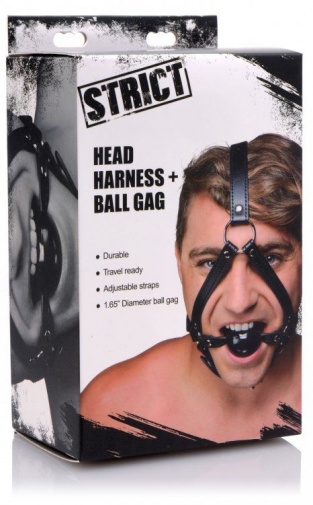 Strict - Head Harness with Ball Gag 1.65″ - Black photo