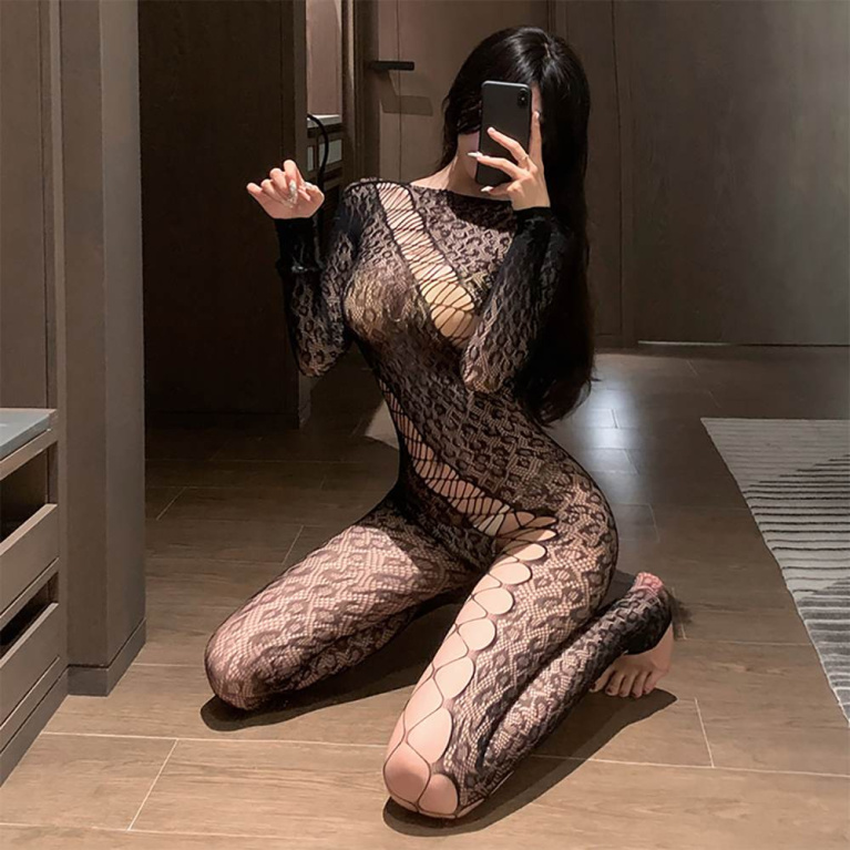 Costume Garden - GB-809 Spiral Body Stocking - Black photo