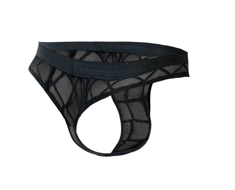 Cut4men - 格仔纹极薄透视男仕丁字内裤 - 黑色 - 细码 照片