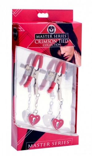 Master Series - Captive Heart Padlock Nipple Clamps - Red photo