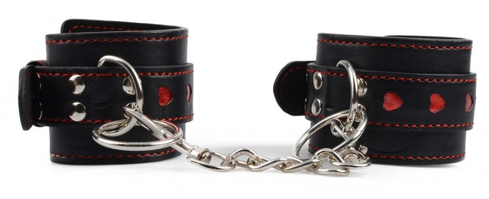 Toynary SM16 Heart-Patterned Leather Handcuffs - Black is ma... Toynary - SM16 Heart Leather Handcuffs - Black photo-4