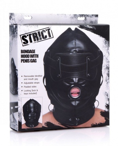Strict - 仿阳具口罩型口塞连头罩 - 黑色  照片