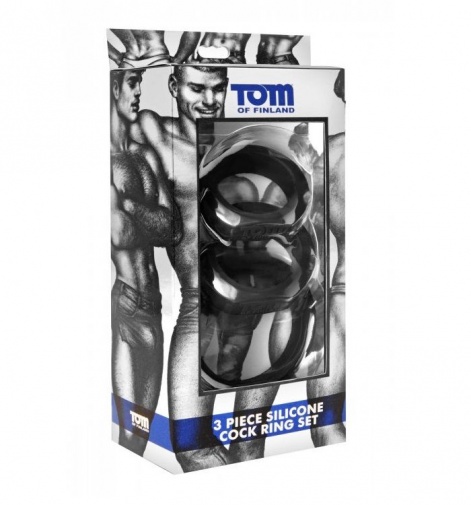 TOF - 矽膠陰莖環套裝 3件裝 - 黑色 照片