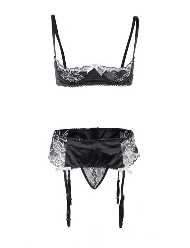 Ohyeah - Open Bra Set w Garter Panty - Black - XL photo