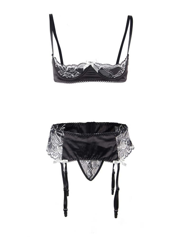 Ohyeah - Open Bra Set w Garter Panty - Black - XL photo