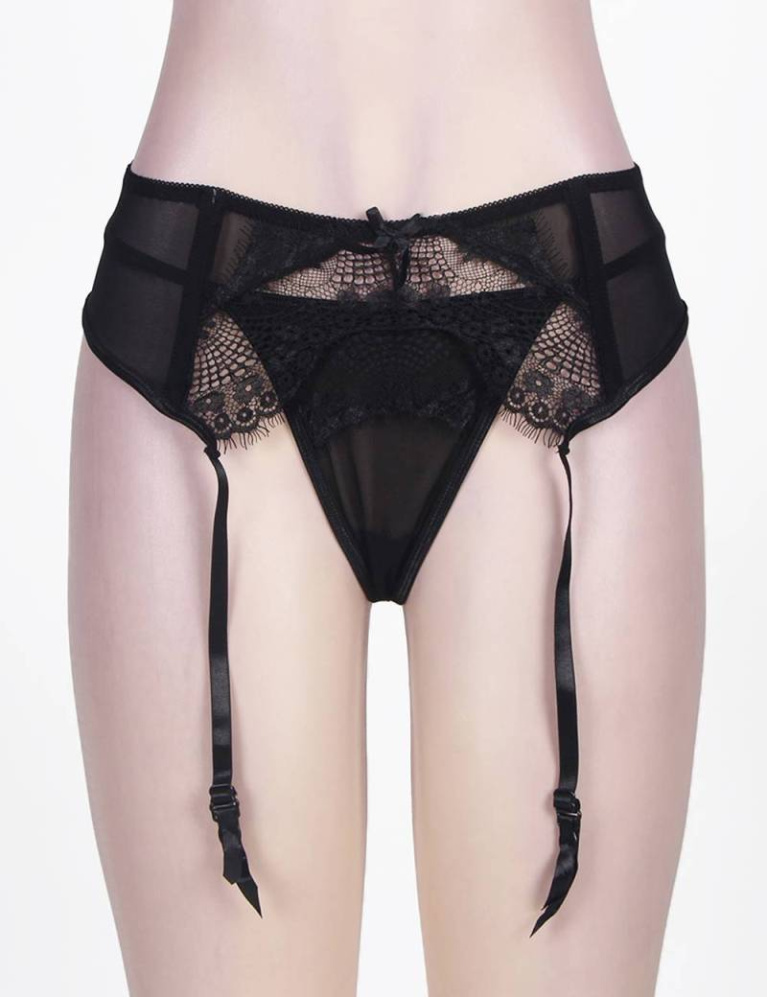 Ohyeah - Lace Garter Belt w Panties - Black - XL photo