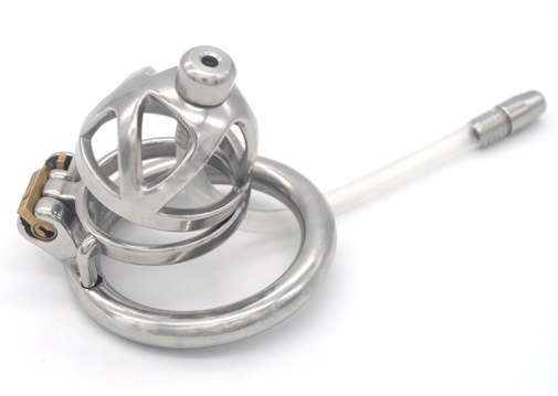 FAAK - Chastity Cage 04 w Belt & Catheter 45mm - Silver photo
