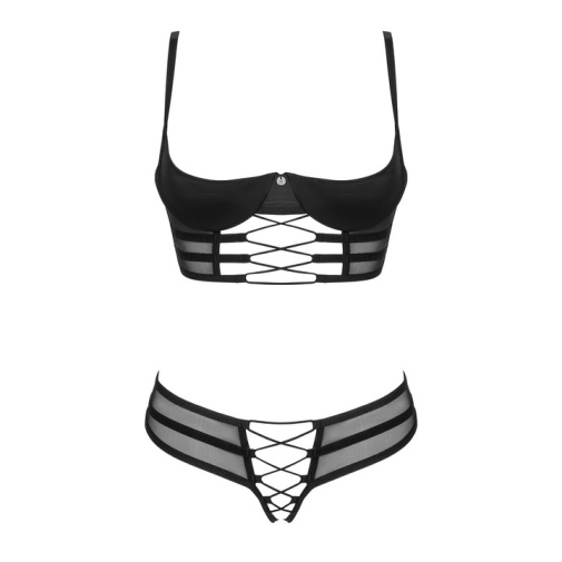 Obsessive - Roxelia 半罩式胸罩 开裆式内裤 两件装 - 黑色 - 中/大码 照片