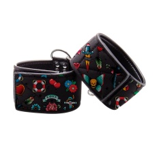 Ouch - Old School Tattoo Hand Cuffs - Black photo