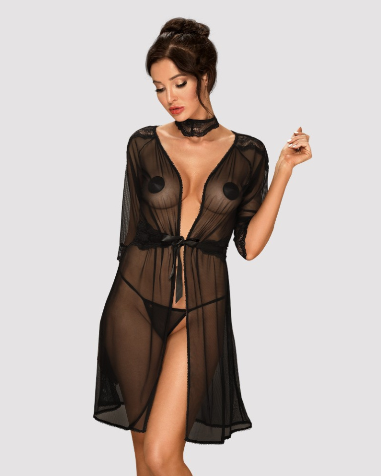 Obsessive - Lucita 睡袍 - 黑色 - 大碼/加大碼 照片