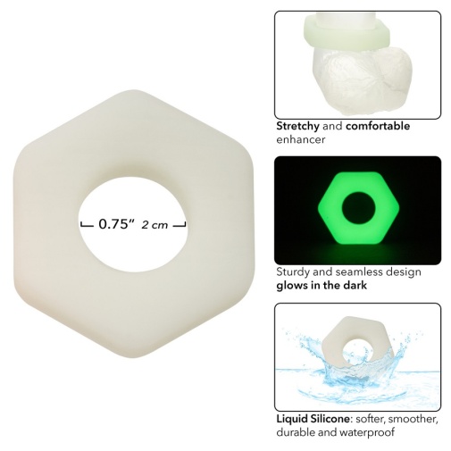 CEN - Glow In Dark Sexagon Cock Ring - Clear photo