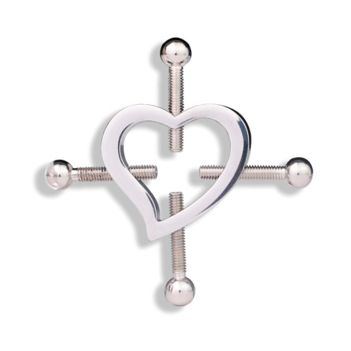 FAAK - Heart Screw Nipple Clamps Belt - Black 照片