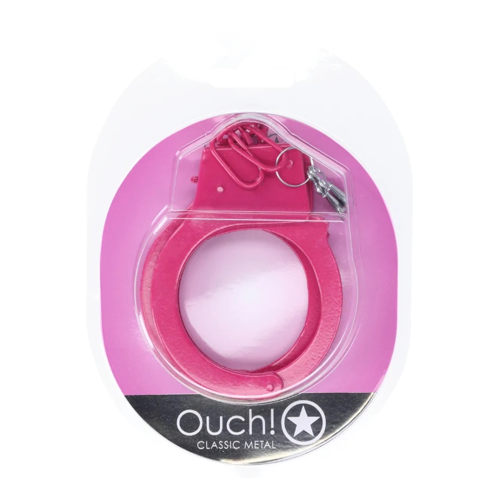 Enhance your intimate moments with these playful, metal hand... Ouch - Classic Metal Hand Cuffs - Pink photo-3