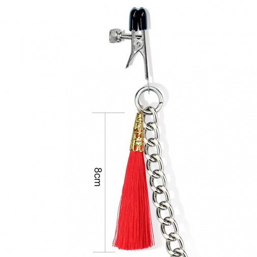 Lovetoy - Nipple Clit Tassel Clamp With Chain - Red photo