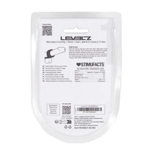 Levelz - 宽版双 O 型阴茎环 S码 - 黑色 照片