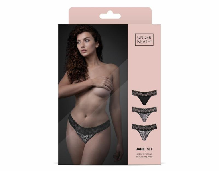 Underneath - Jane Thong Set 3 pcs - Black - S/M photo