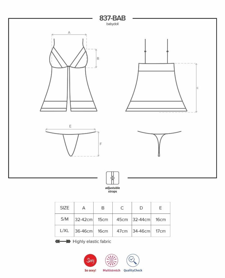 Obsessive - 837-BAB-1 Babydoll & Thong - Black - S/M photo