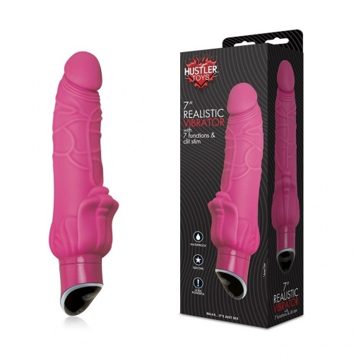 Hustler - 7″ Realistic Vibrator With 7 Functions & Clit Stim - Pink photo