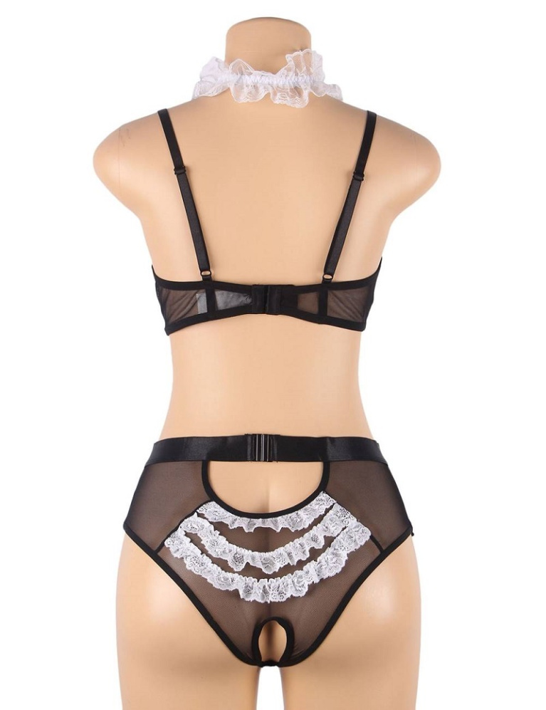 Ohyeah - Maid Open Bra Set - Black - M photo